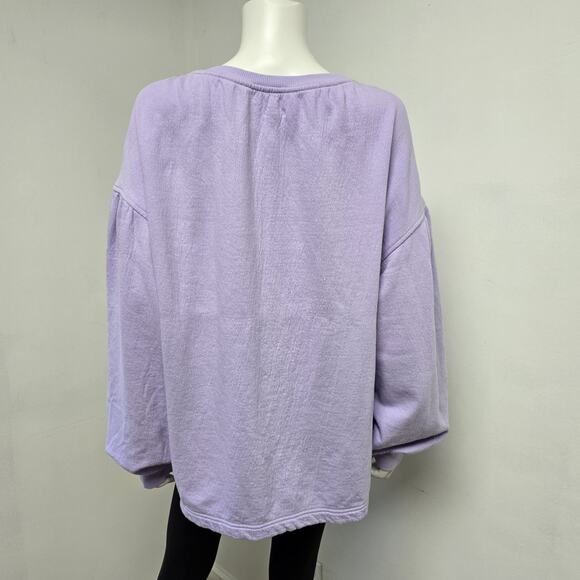 Aerie Easy Street Sweatshirt Pullover M Tie Neck Lavender Long Sleeve Oversized - Picture 3 of 8